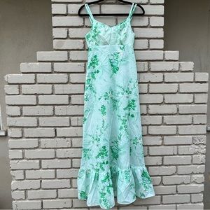 Vintage Nalii Honolulu Floral 2 Strap Tank Maxi Dress in Mint Green - Size 3/4